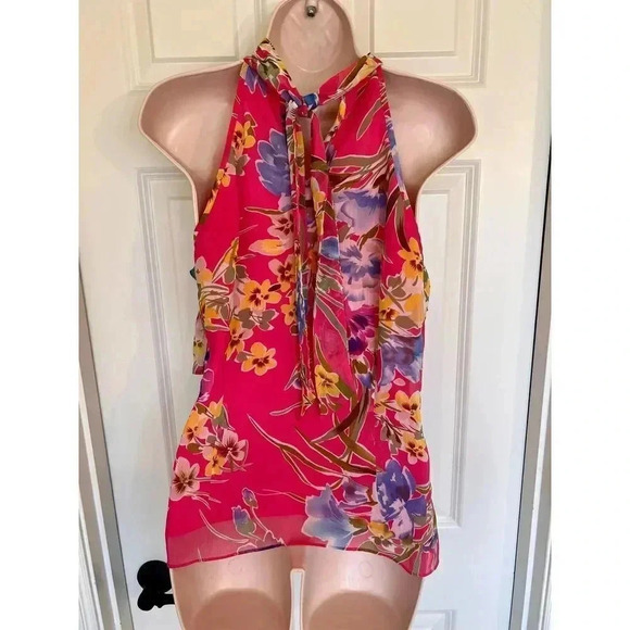 Spense pink liberty floral ruffled halter top size medium - Picture 3 of 8